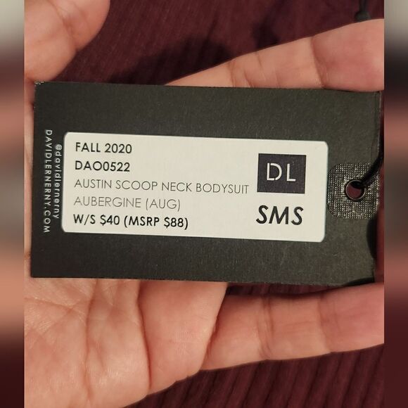 David Lerner Austin Scoop Neck Ribbed Bodysuit Aubergine Size Small - Picture 4 of 8